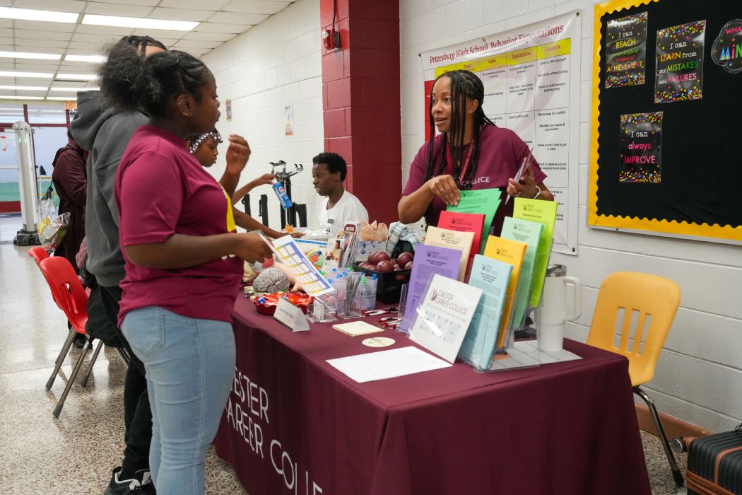 Chester Career College booth at the 4 E's Expo, Petersburg High School