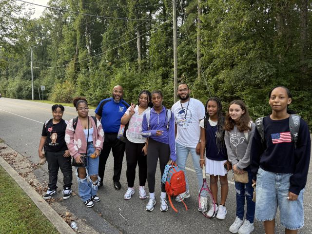 Quioccasin Middle School staff greeting students