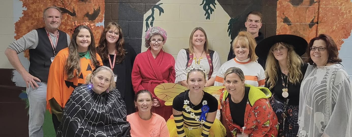 Luray Middle School staff in costumes at the Trunk-or-Treat event