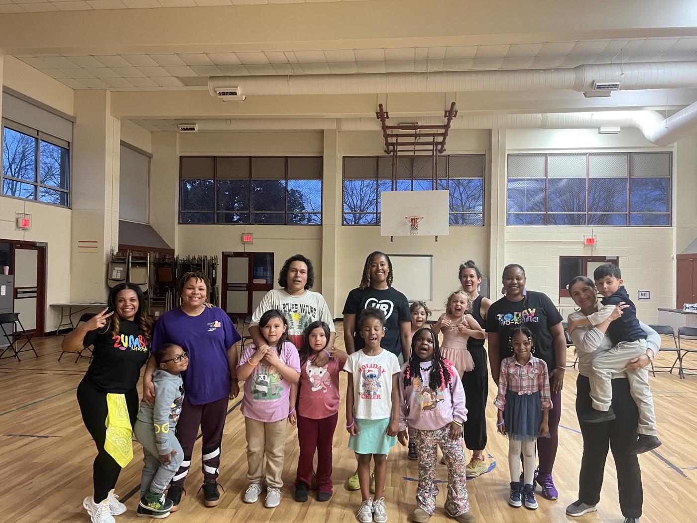Group fitness class for students and caregivers at the Richmond City SAFE Center
