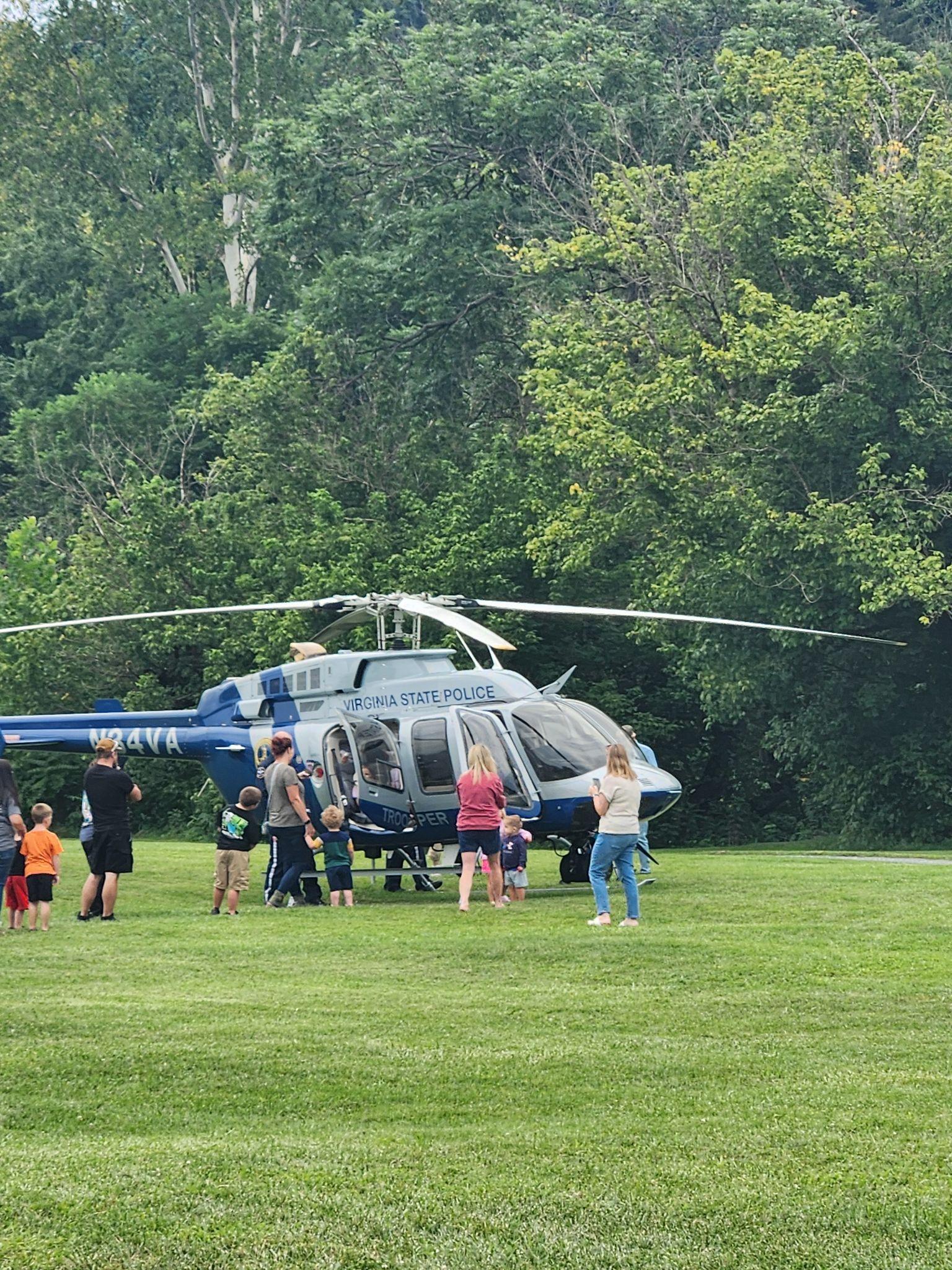 Virginia State Police helicopter visiting Chilhowie High School students, Smyth County